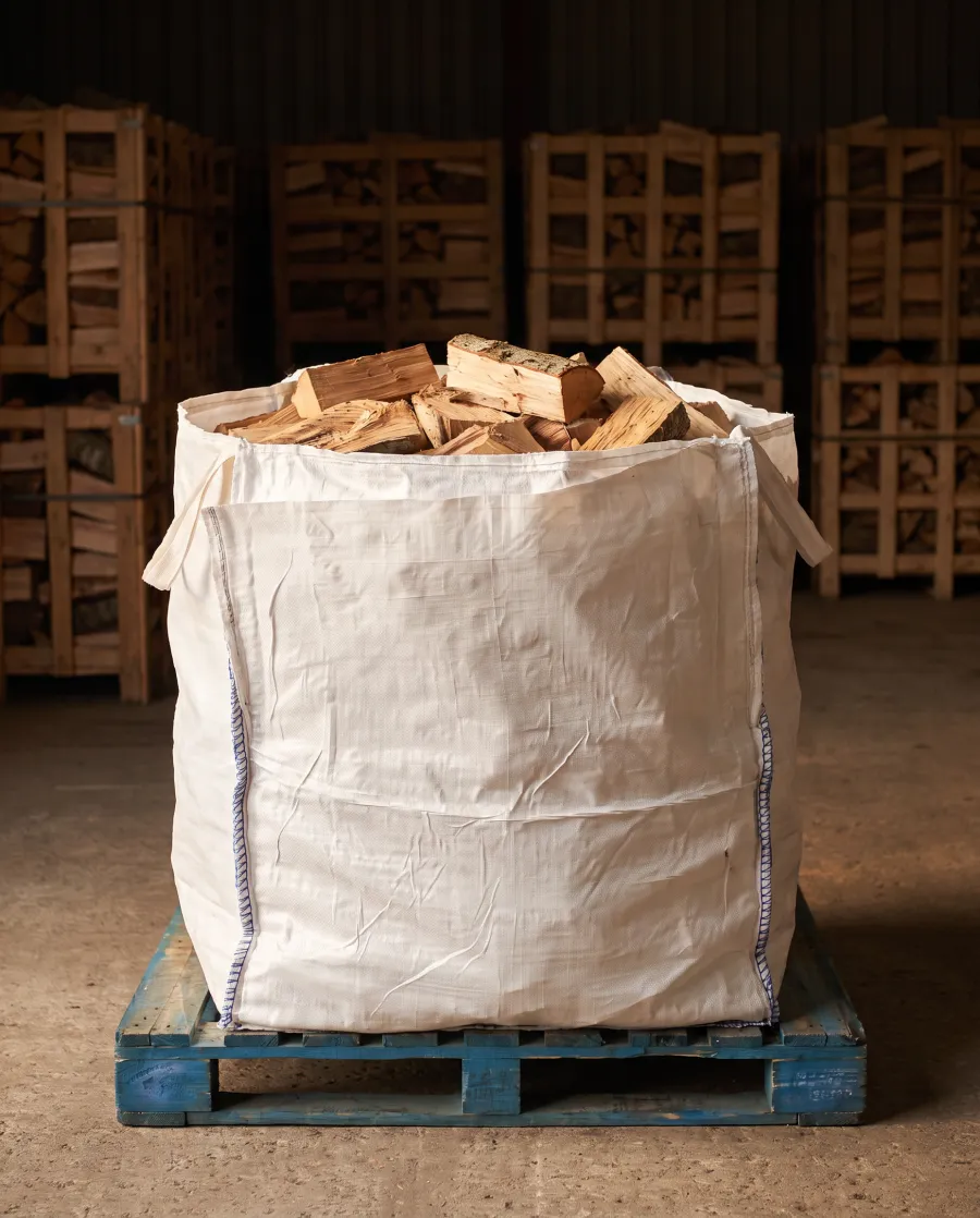 Builder bag of kiln dried hardwood birch logs
