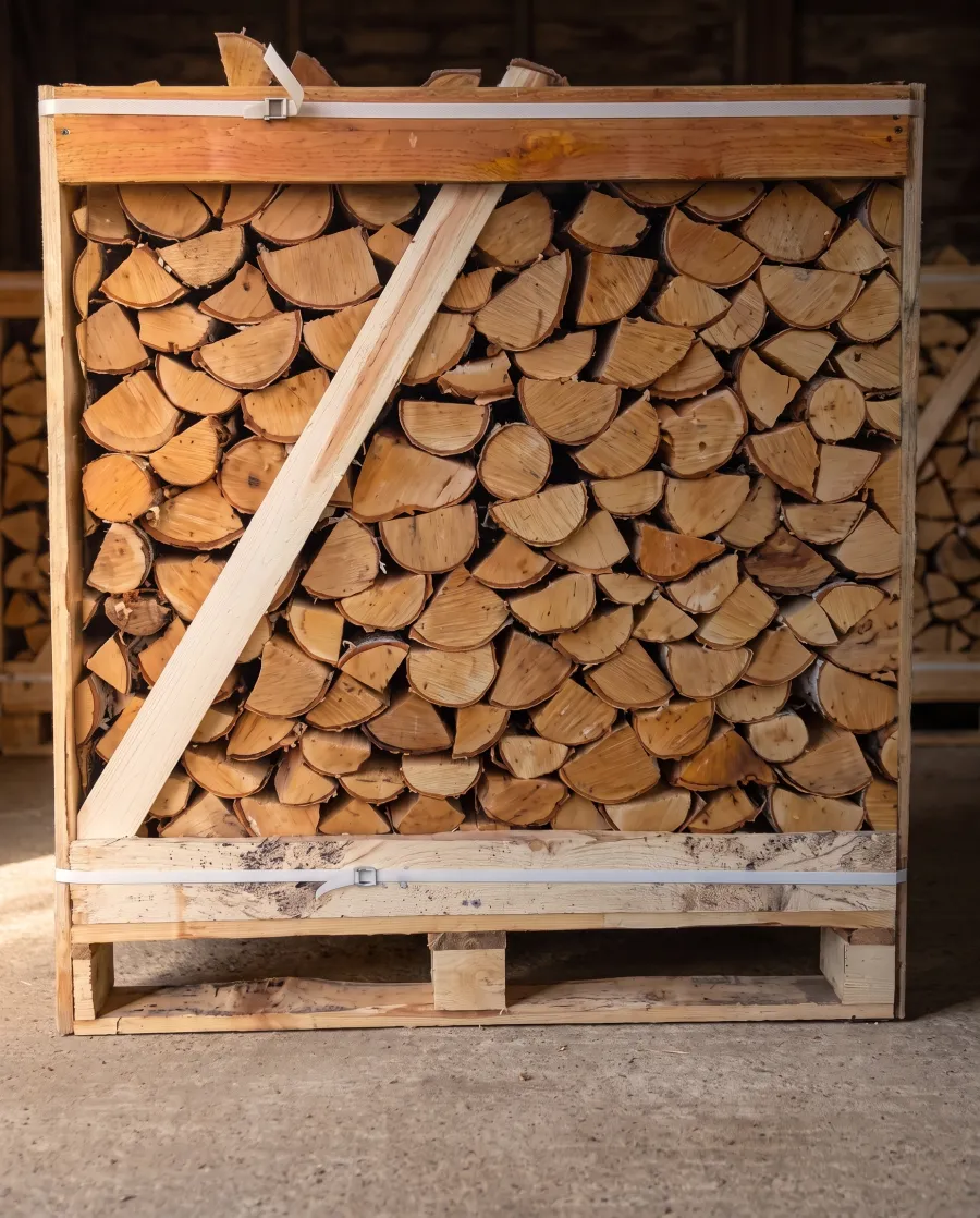 Half pallet crate of kiln dried hardwood birch logs